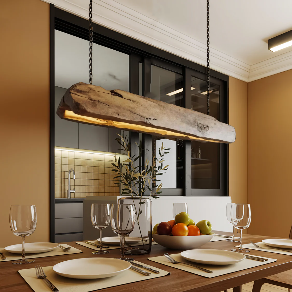 Rustic Log Beam Pendant Lighting For Kitchen Island