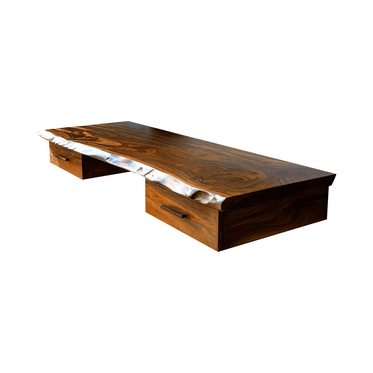 Aelric Live Edge Solid Wood Floating Desk With Drawers