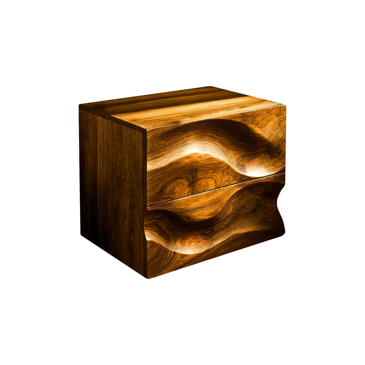 Aurelin Wave Handcrafted Wood Bedside Table