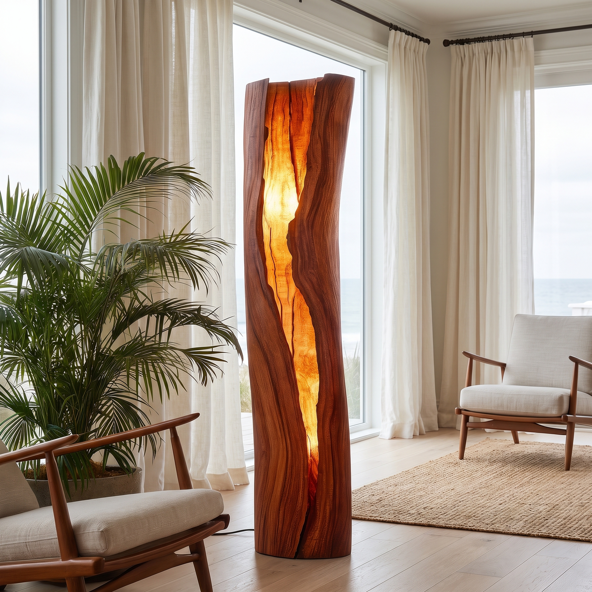 Velarith Sculpted Live Edge Integrated LED Wood Floor Lamp