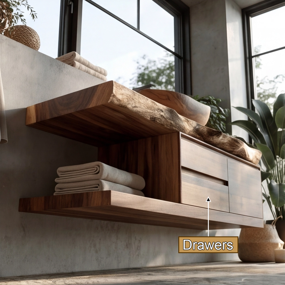 Vaelthorn Live Edge Solid Wood Floating Bathroom Vanity With Drawers