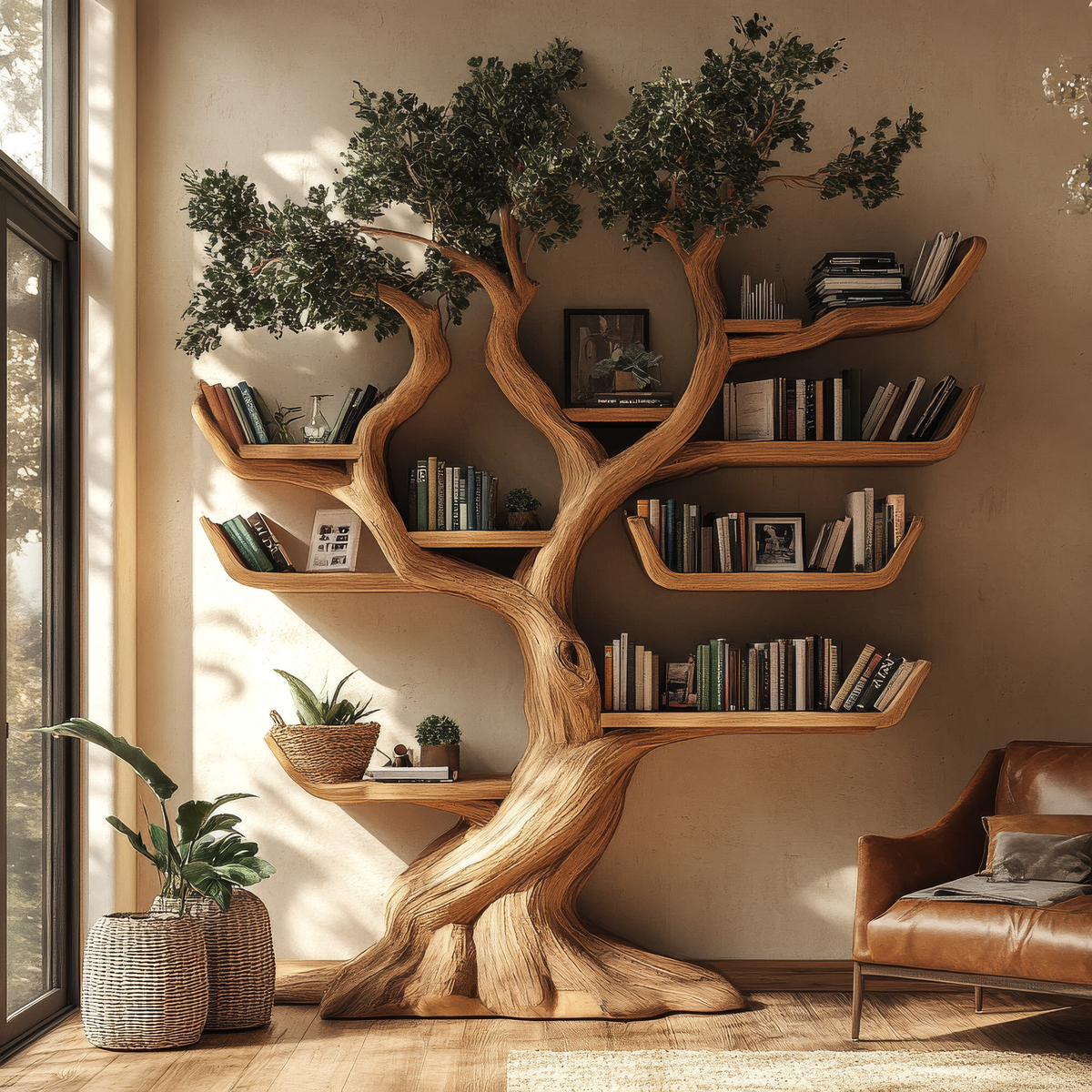 Verdantris Sculpted Solid Wood Tree Bookshelf